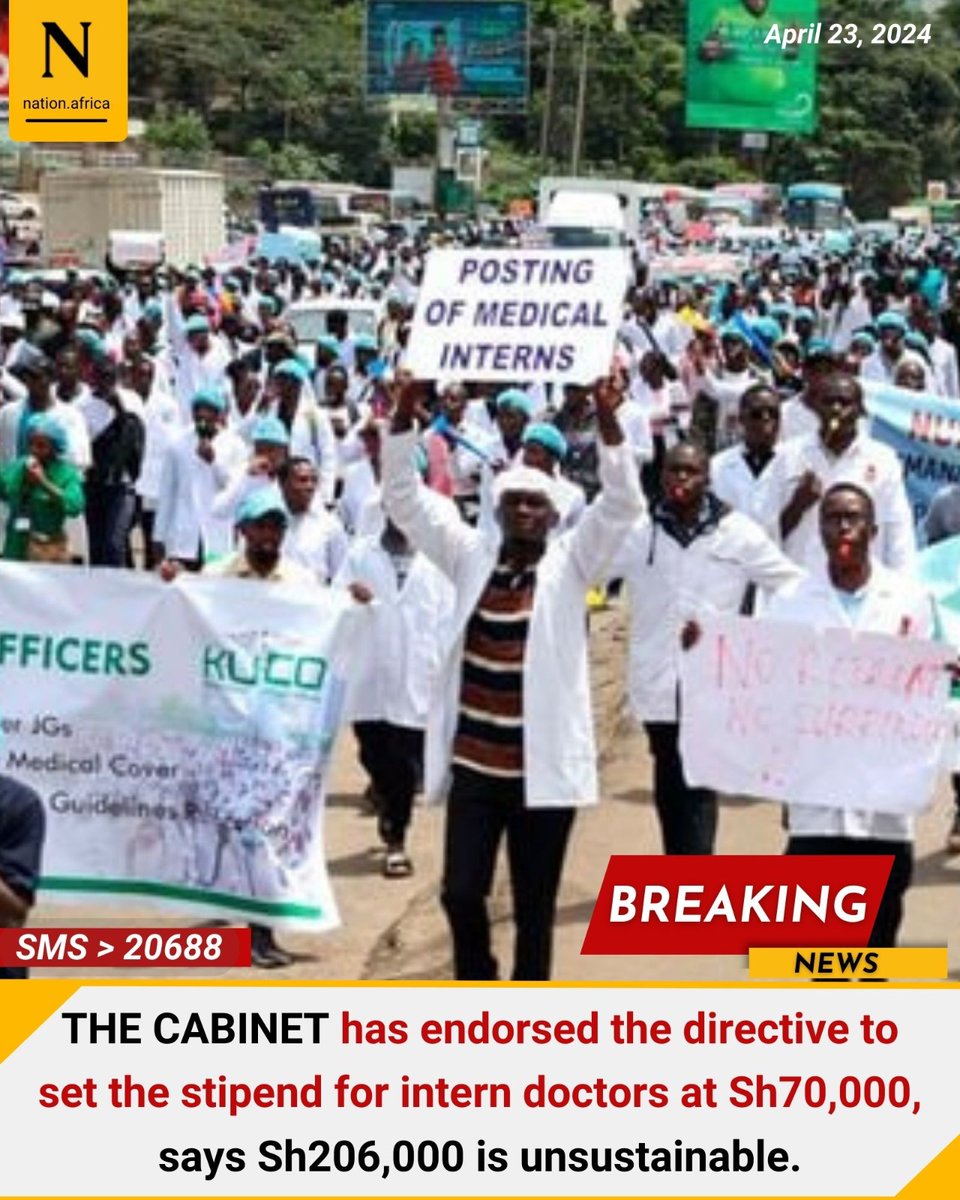 📌Strike Day 41

A cabinet of circuses. Sitting to set salaries & salaries cuts for doctors. Total abuse of power,country laws & existing legal frameworks. 

We have only one message : Implement CBA in toto & pronto. @citizentvkenya @srckenya @PSCKenya @kmpdu #DoctorsStrikeKE