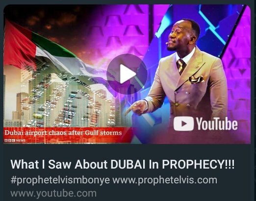 On the same date, Dec 6, 2022, that he gave a prophecy about the collapse of Silicon Valley Bank, he also mentioned what would befall Dubai, and just last week, it came to pass as shown in the video below. Watch here: youtu.be/CPDjs8-of2A?si… #ProphetElvisMbonye | Zoe Fellowship