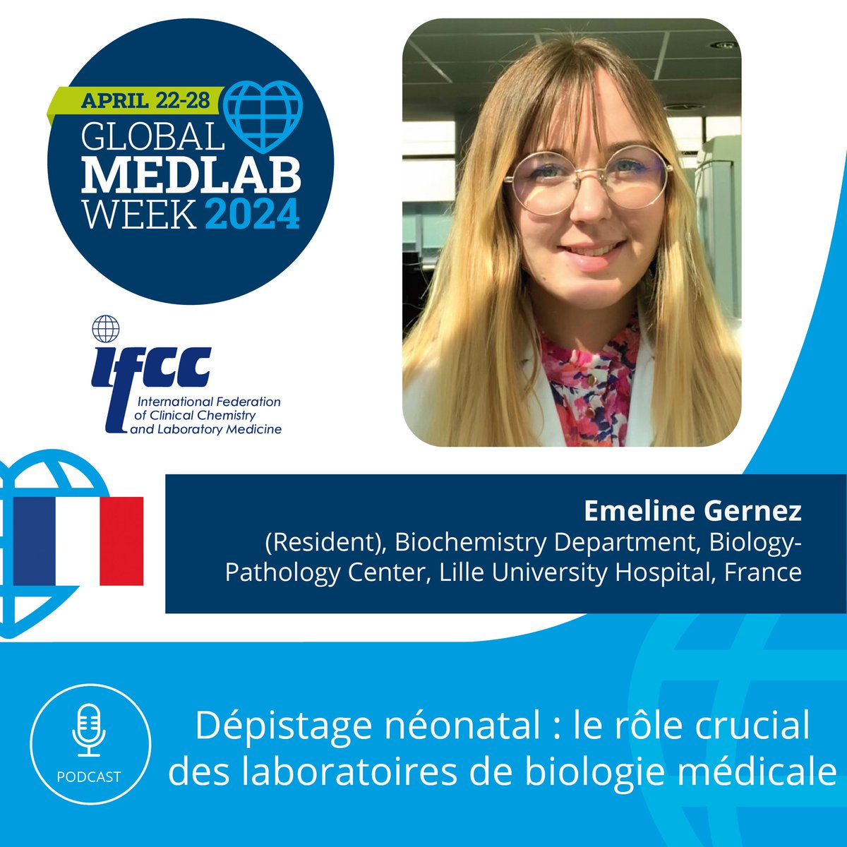 PODCAST: Dépistage néonatal : le rôle crucial des laboratoires de biologie médicale podcasters.spotify.com/pod/show/ifcc/… Emeline Gernez (Resident) Biochemistry Department, Biology-Pathology Center, Lille University Hospital, France.