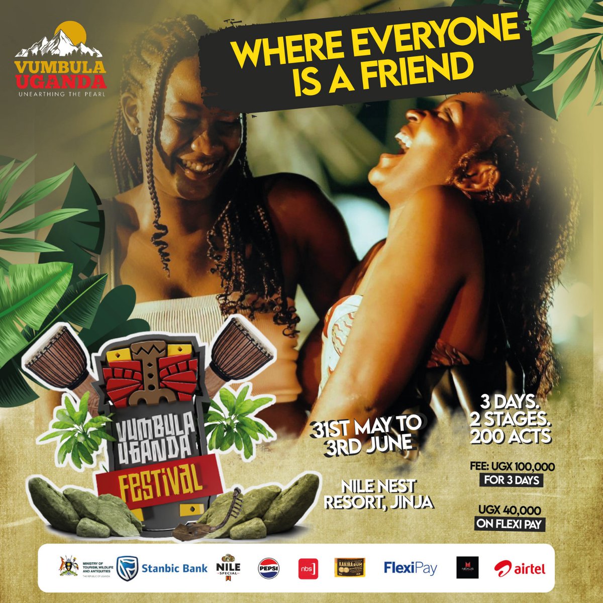 Friends who travel together last forever! Come experience a place where everyone is a friend at #VumbulaUgandaFestival, happening from May 31st to June 3rd at Nile Nest Resort, Jinja! @Vumbula_Uganda #SanyukaUpdates