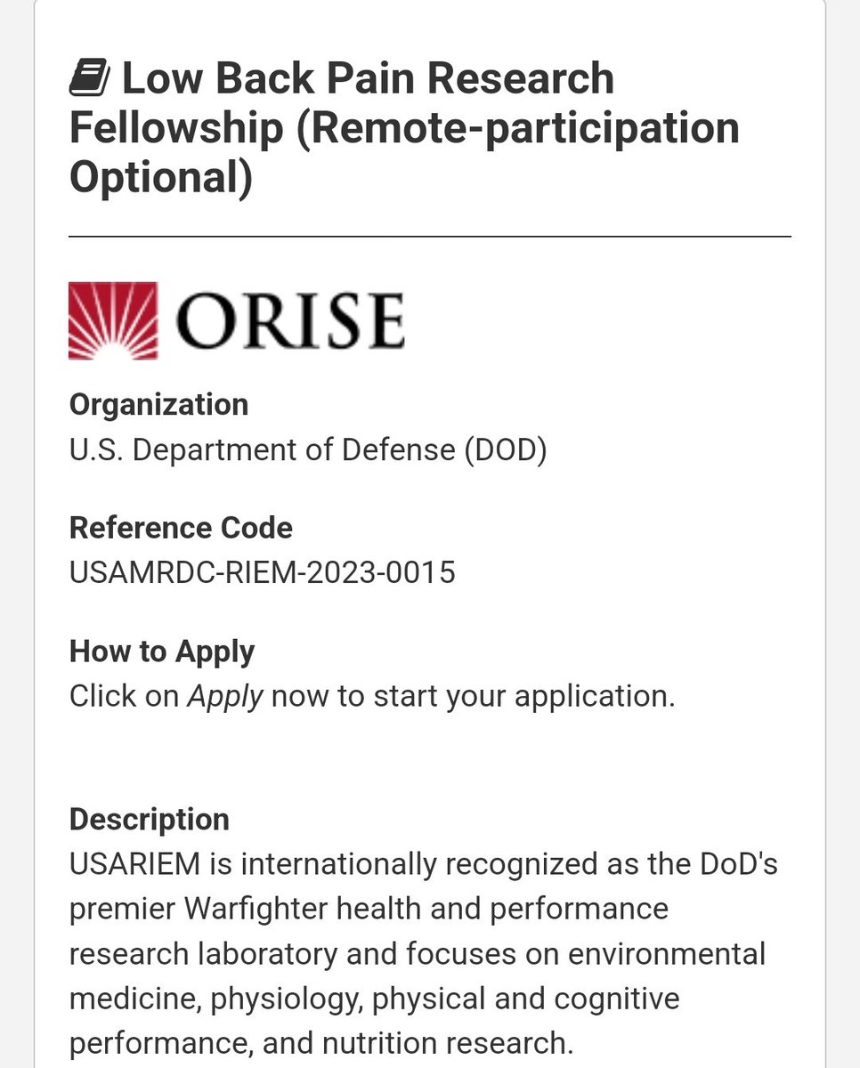 🚨 Research Position 🚨 ⚕️Research Fellowship, Back Pain 🏥 Department of Defense Full description 👇🏼zintellect.com/Opportunity/De… Bookmark 🔖to apply later #imgmatch #MedEd #MedTwitter #MedStudentTwitter #IMG #IMGs #MatchDay #MATCH24 #MATCH25 #UnMatched