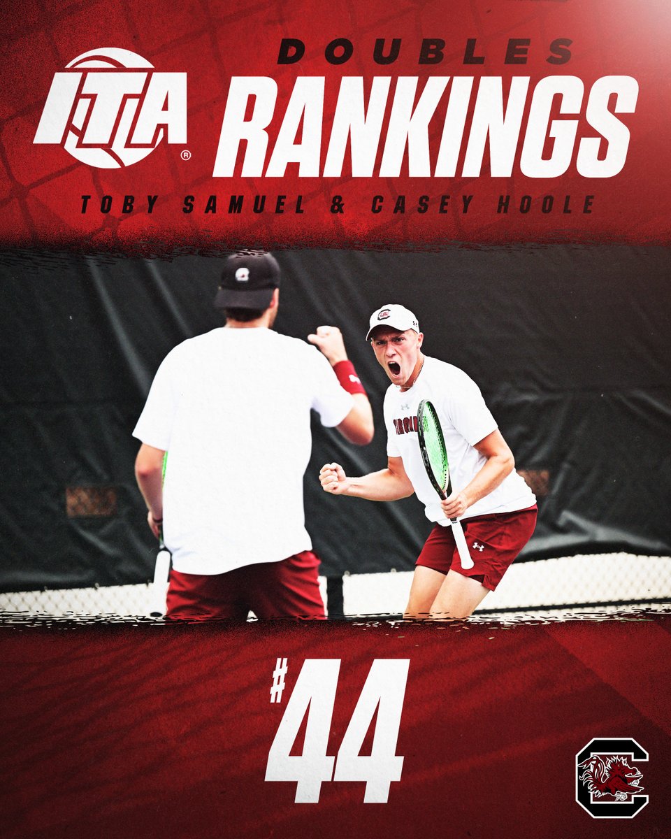 The Gamecocks add a second pair to the doubles rankings this week as Toby and James record two ranked wins together at the SEC Tournament 🐔