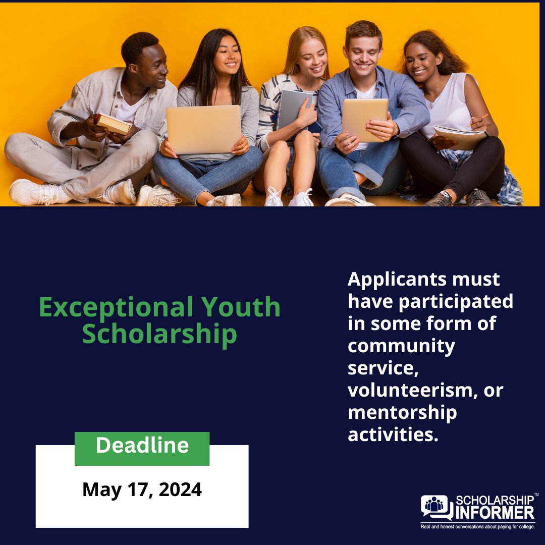 #Scholarship: Applicants must have participated in some form of #communityservice, #volunteerism, or #mentorship activities.

Due by 5/17/24: siapply.today/MCP3

#OwnYourDegree #scholarships #scholarships2024 #voluneer #community