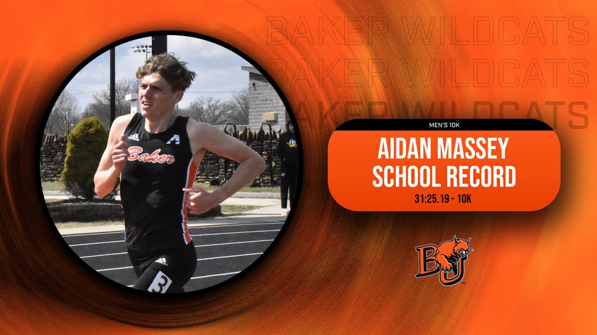 BakerAthletics's tweet photo. T&amp;F: Congrats to junior distance runner Aidan Massey on breaking the program's 10K record at the Kansas Relays this past weekend!!

Massey ran a 31:25.19 to break the previous mark held by Liam Barnsby (2021) and earned a fourth-place finish at KU's prestigious meet! https://t.co/f2cMM032zc