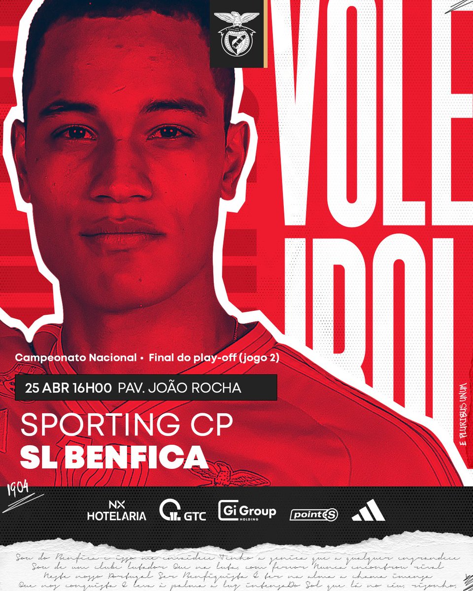 🔜 𝗝𝗼𝗴𝗼 𝟮 da final do play-off do Campeonato Nacional
🆚 Sporting CP vs. #VóleiBenfica
🕓 16:00
📺 FPV TV

#NXHotelaria #GTC #GiGroupHolding #PointS @adidas