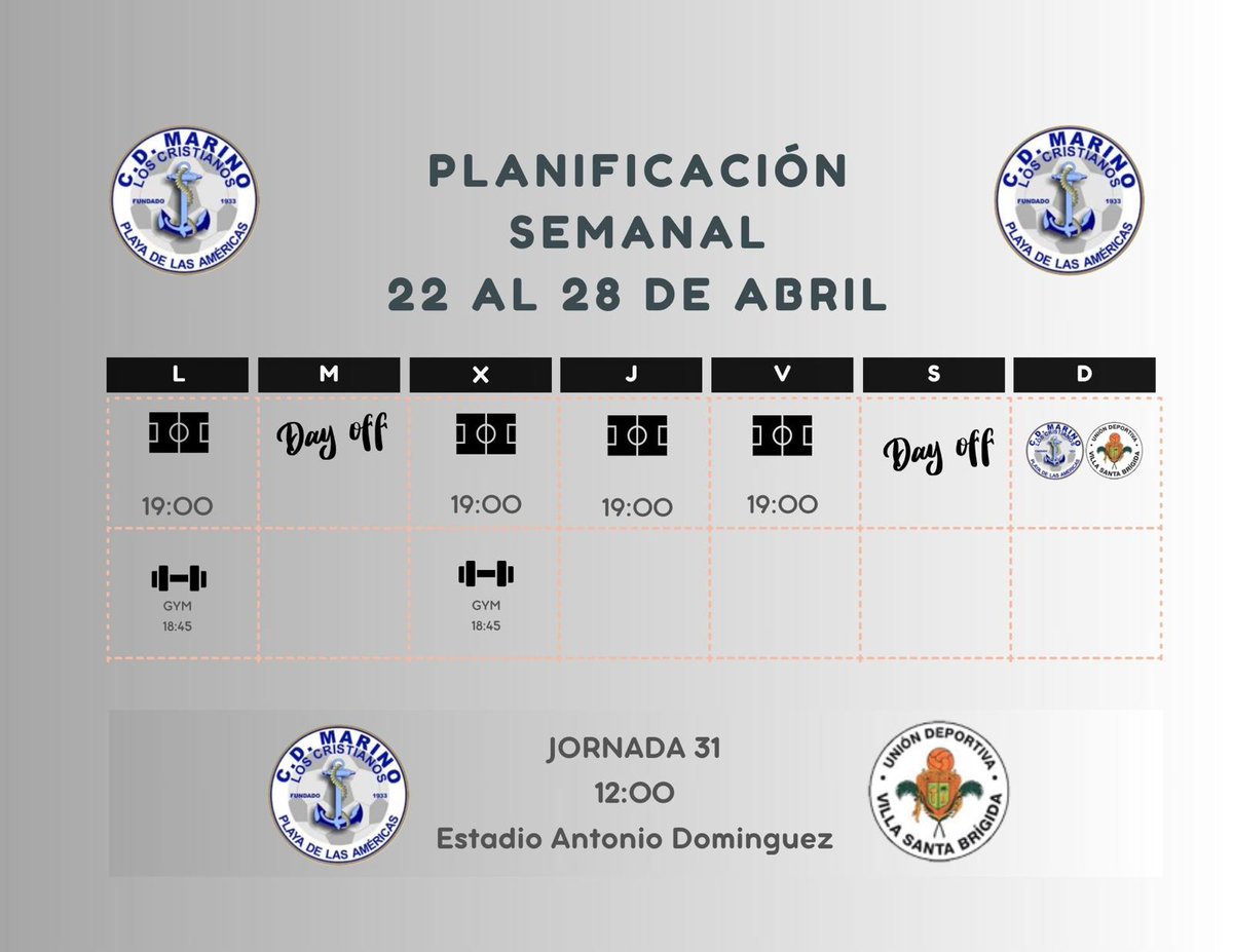 Llega otra semana de trabajo para el primer equipo #Azulón !Planificación semanal #VamosMarino #Marinogo