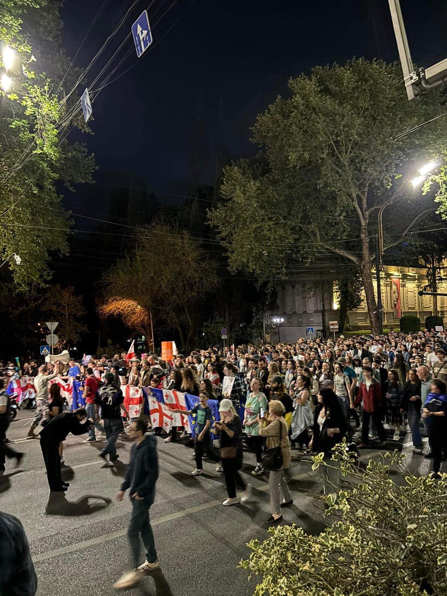 Rustaveli Avenue is again blocked by the youth-led protest. Day 9 of overall protests, day 6 of the spontaneous youth initiative. #Georgia #NoToRussianLaw