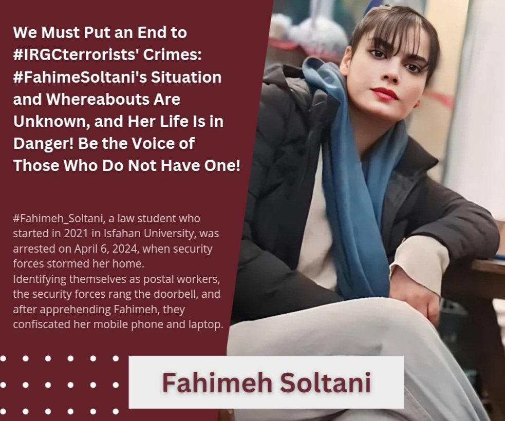 ⭕ #FahimehSoltani wird vom #IRGCterrorists an einem nicht genannten Ort festgehalten. Sie wurde erstmals während der Bewegung 'Frau, Leben, Freiheit' verhaftet und schwebt in Lebensgefahr.

Wir fordern Politiker:innen weltweit auf, Fahimehs politische Patenschaft zu übernehmen.