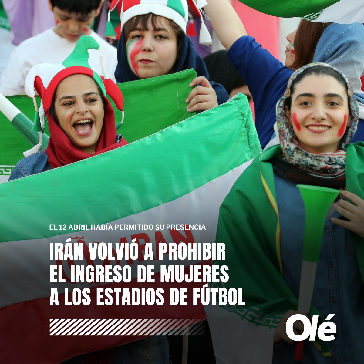 DiarioOle's tweet photo. IRÁN VOLVIÓ A PROHIBIR EL INGRESO DE MUJERES A LOS ESTADIOS, A 11 DÍAS DE HABILITARLO 🇮🇷❌

👩🔙 A pesar de haber autorizado la presencia femenina el 12 de abril, la federación iraní dio marcha atrás con la decisión y vetó la posibilidad de que las mujeres puedan acceder al estadio

✍️ "De acuerdo con los problemas de comodidad observados respecto a las mujeres y la falta de garantía de la seguridad de las respetadas damas en los caminos circundantes al estadio, no se puede recibir a las respetadas damas hasta que se eliminen los defectos”, afirmó la organización en cartas dirigidas a la Junta de Fútbol de Irán