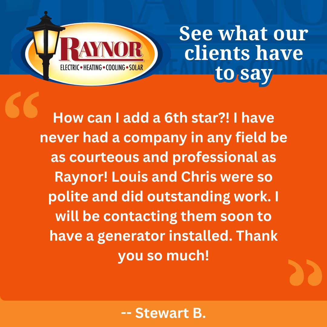 RaynorElectric's tweet photo. We love hearing from our clients! Thank you for the glowing review, Stewart! 🌟 #TestimonialTuesday https://t.co/jy9ZMsu98i