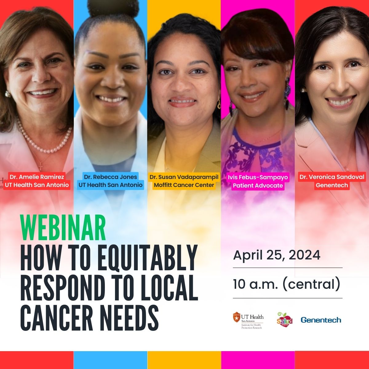 Find new ways to address local cancer needs at @UTHealthSA's next webinar — “How to Equitably Respond to Local Cancer Needs” — at 10 a.m. CT on April 25, 2024, fueled by @UTHealthSAMDA and @genentech | @MoffittNews @SHARECancerSupt @SaludAmerica Register: bit.ly/equitywebevent