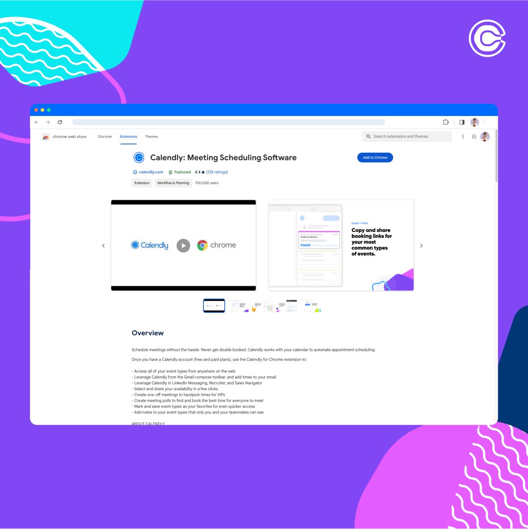 Did you know we have a free browser extension? Here's how to download our extension on Google Chrome in just 2 easy steps: 1️⃣ Go to the Chrome web store and search for Calendly 2️⃣ Click 'add to Chrome' and confirm you want to install That's it! 🙌