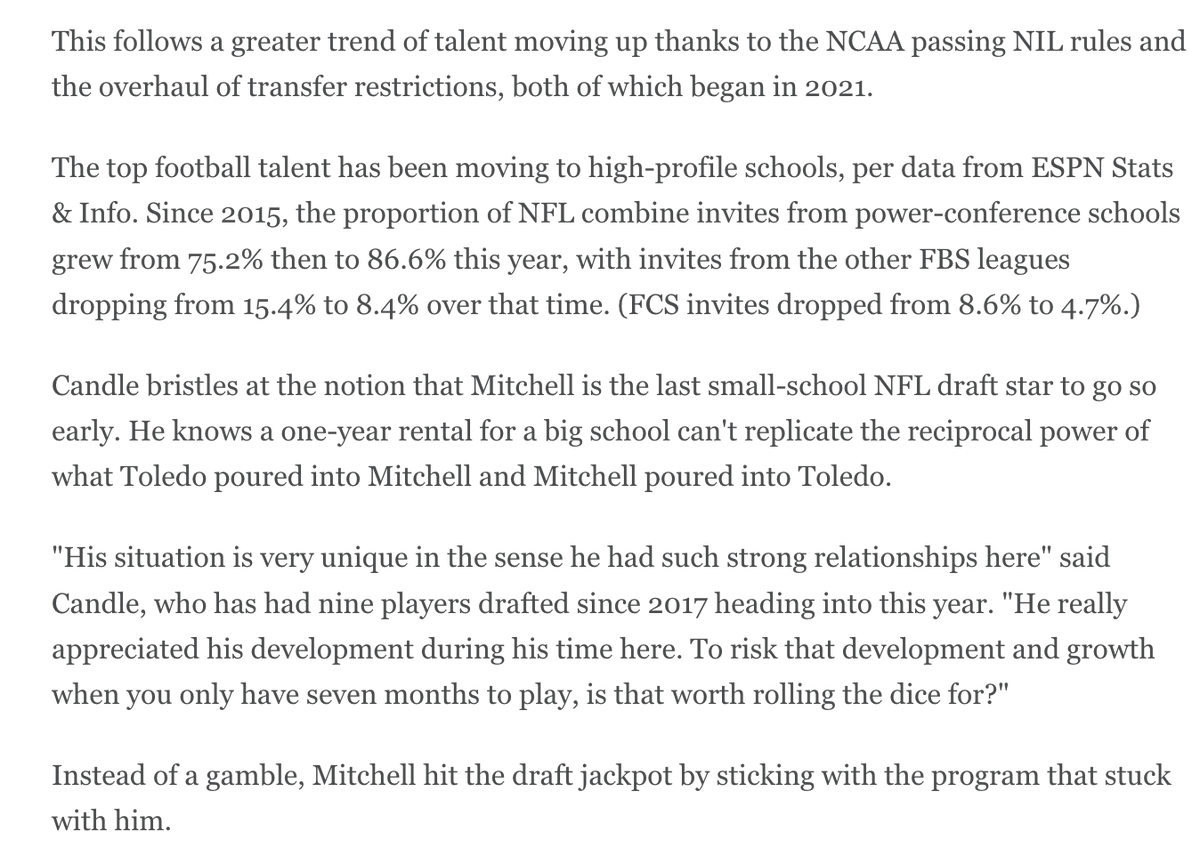 Profile of Toledo corner Quinyon Mitchell, who bucked recent transfer trends and developed into a projected Top 15 NFL pick at Toledo. 'I feel like Toledo was loyal to me. They gave me that second chance. I feel like I got to develop so much. They made me the person and player I