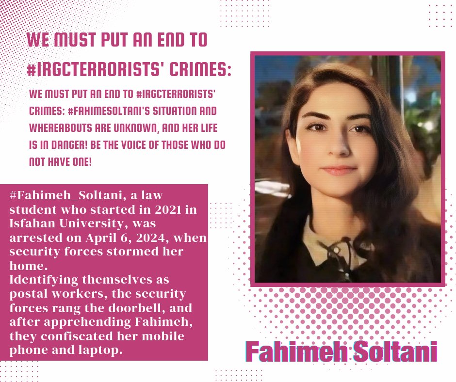 Be the voice of #FahimehSoltani.
  A woman whose crime, from the point of view of the anti-feminist regime of the Islamic Republic, is being a woman.

#MahsaAmini
#WomanLifeFreedom   ✊✌

@UNHumanRights 
@hrw