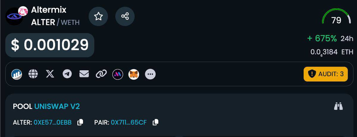 AltermixETH's tweet photo. Exciting Update from Altermix Dextools! ❄️

We're thrilled to announce our latest socials and logo update on the dextools!

Dextools Link: https://t.co/jiV22FQxW6

$ALTER #ALTERMIX https://t.co/WcfRozYQiW