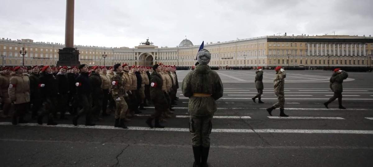 Rehearsal of the 'Victory Parade' to be held on May 9 took place in St. Petersburg, on Palace Square The rehearsal was also attended by cadets of Putin's 'Young Army'. One nation, one regime, one leader.