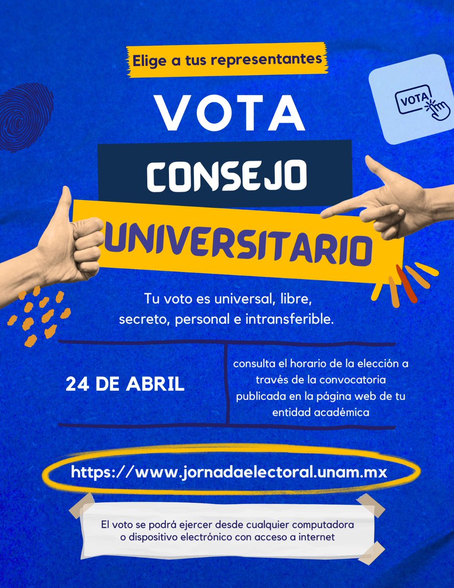 🗳️🎓Vota este 24 de abril para elegir a tus representantes ante el Consejo Universitario, podrás hacerlo desde cualquier dispositivo con acceso a internet. 👉bit.ly/3JQLXtb