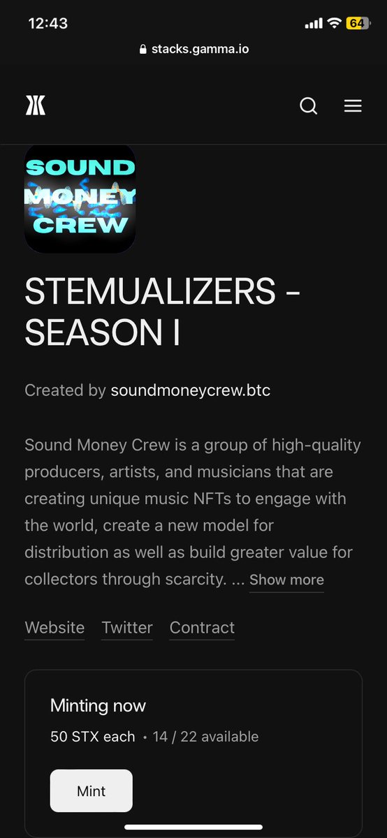 SoundMoneyCrew's tweet photo. We will drop Season II by June if we mint out by May! Price to mint is only 50 STX! https://t.co/BGgwbQz80l