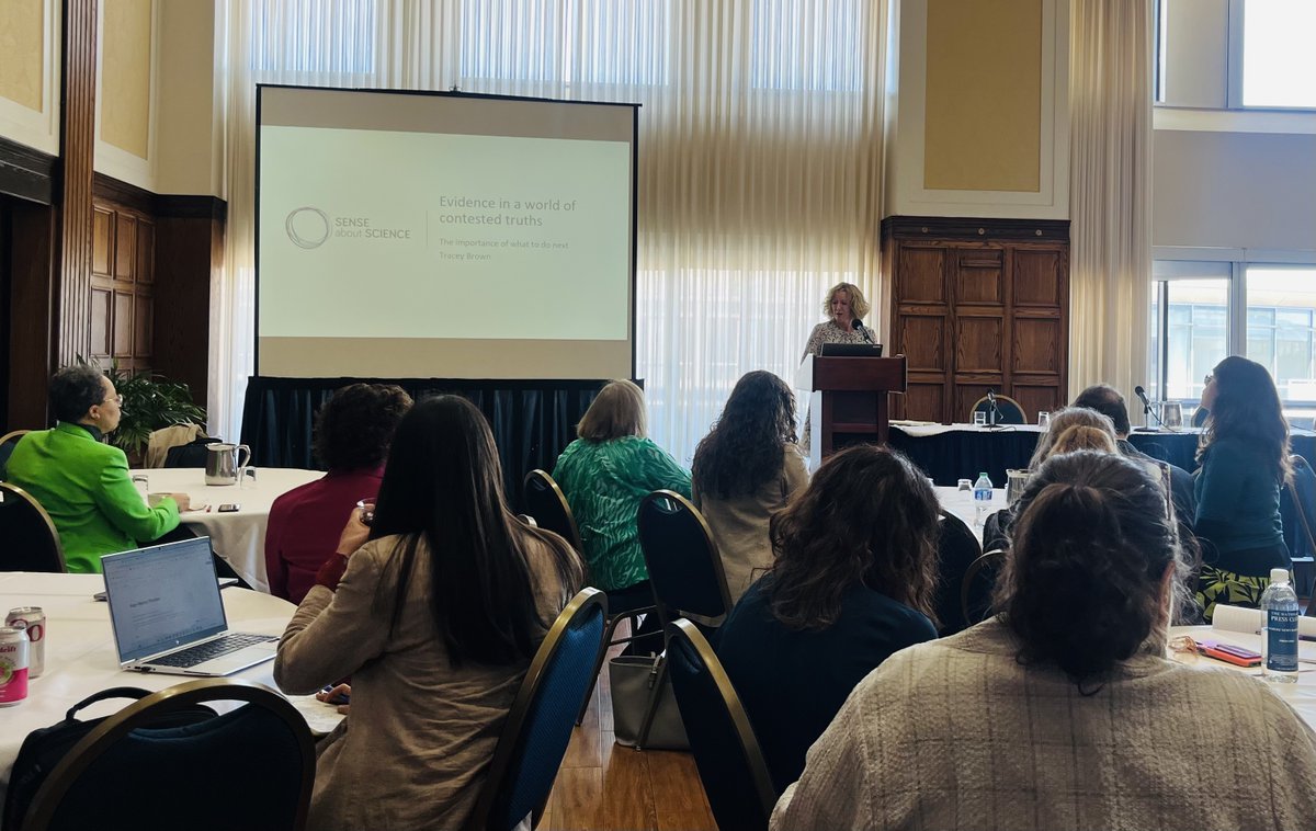 STMAssoc's tweet photo. Keynote in progress: 'Evidence in a world of contested truths: The importance of what publishers do next' with Tracey Brown with Sense about Science —  how to close the gap between science and public understanding. https://t.co/OFu9MqT9zI