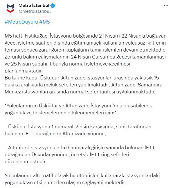 İçişleri Bakanlığı’na bir öneride bulunmak istiyorum 😀 Trafik kazalarının tutanaklarda iki aracın teması sonucu şeklinde kayıt altına alınarak ifadeyi yumuşatmalarını talep ediyorum 😂 Metro Ümraniye Metro İstanbul