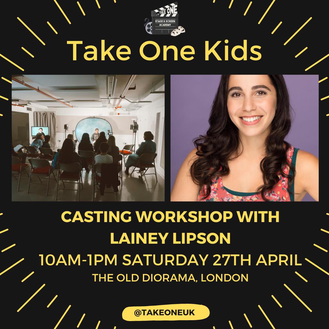 Take One Stage and Screen (@takeoneuk) on Twitter photo 𝗞𝗜𝗗𝗦 𝗖𝗔𝗦𝗧𝗜𝗡𝗚 𝗪𝗢𝗥𝗞𝗦𝗛𝗢𝗣 𝗧𝗛𝗜𝗦 𝗦𝗔𝗧𝗨𝗥𝗗𝗔𝗬!
With <a href="/LaineyLips/">Lainey Lipson</a>
Actors will work on camera and
Be sent top quality footage following the session 🎬
Saturday 10am
Book 👇
takeonestageandscreen.com/service-page/t…
.
(Workshop adheres to CDG guidelines and is not an audition) 𝗞𝗜𝗗𝗦 𝗖𝗔𝗦𝗧𝗜𝗡𝗚 𝗪𝗢𝗥𝗞𝗦𝗛𝗢𝗣 𝗧𝗛𝗜𝗦 𝗦𝗔𝗧𝗨𝗥𝗗𝗔𝗬!
With <a href="/LaineyLips/">Lainey Lipson</a>
Actors will work on camera and
Be sent top quality footage following the session 🎬
Saturday 10am
Book 👇
takeonestageandscreen.com/service-page/t…
.
(Workshop adheres to CDG guidelines and is not an audition)