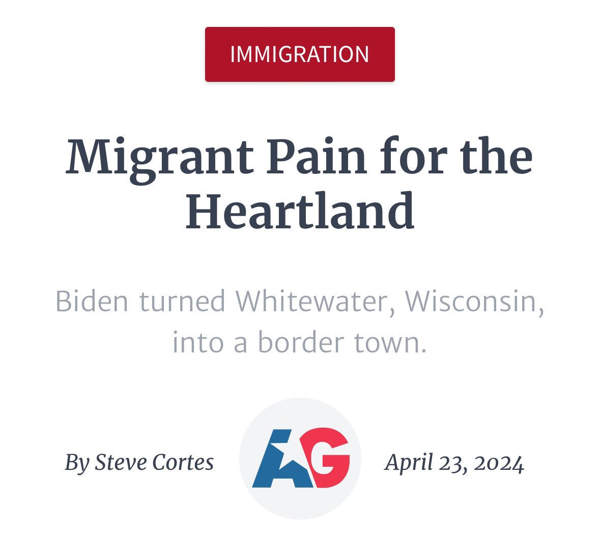 “Will immigration chaos in Wisconsin tip the balance for President Trump? Will quasi-‘border towns’ like Whitewater vote to demand border security? It seems likely.” - LAW Founder @CortesSteve amgreatness.com/2024/04/23/mig…
