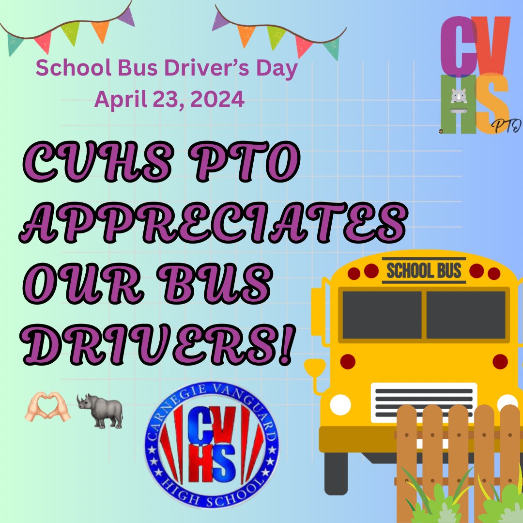 Happy School Bus Drivers Day! 🫶🏻🦏 We @CvhsPto want to thank the Carnegie Bus drivers for their hard work and dedication. As a 100% @HoustonISD magnet program, we rely on these professional drivers to transport our students safely to & from @carnegievanguard every day. Thank U!