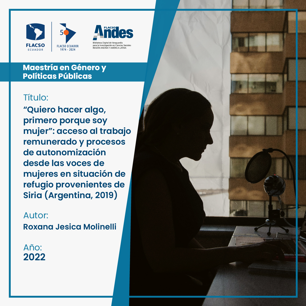 #TesisDeMaestría “Quiero hacer algo, primero porque soy mujer”: acceso al trabajo remunerado y procesos de autonomización desde las voces de mujeres en situación de refugio provenientes de Siria (Argentina, 2019) por Roxana Jesica Molinelli.
repositorio.flacsoandes.edu.ec/handle/10469/2…
@FLACSOec