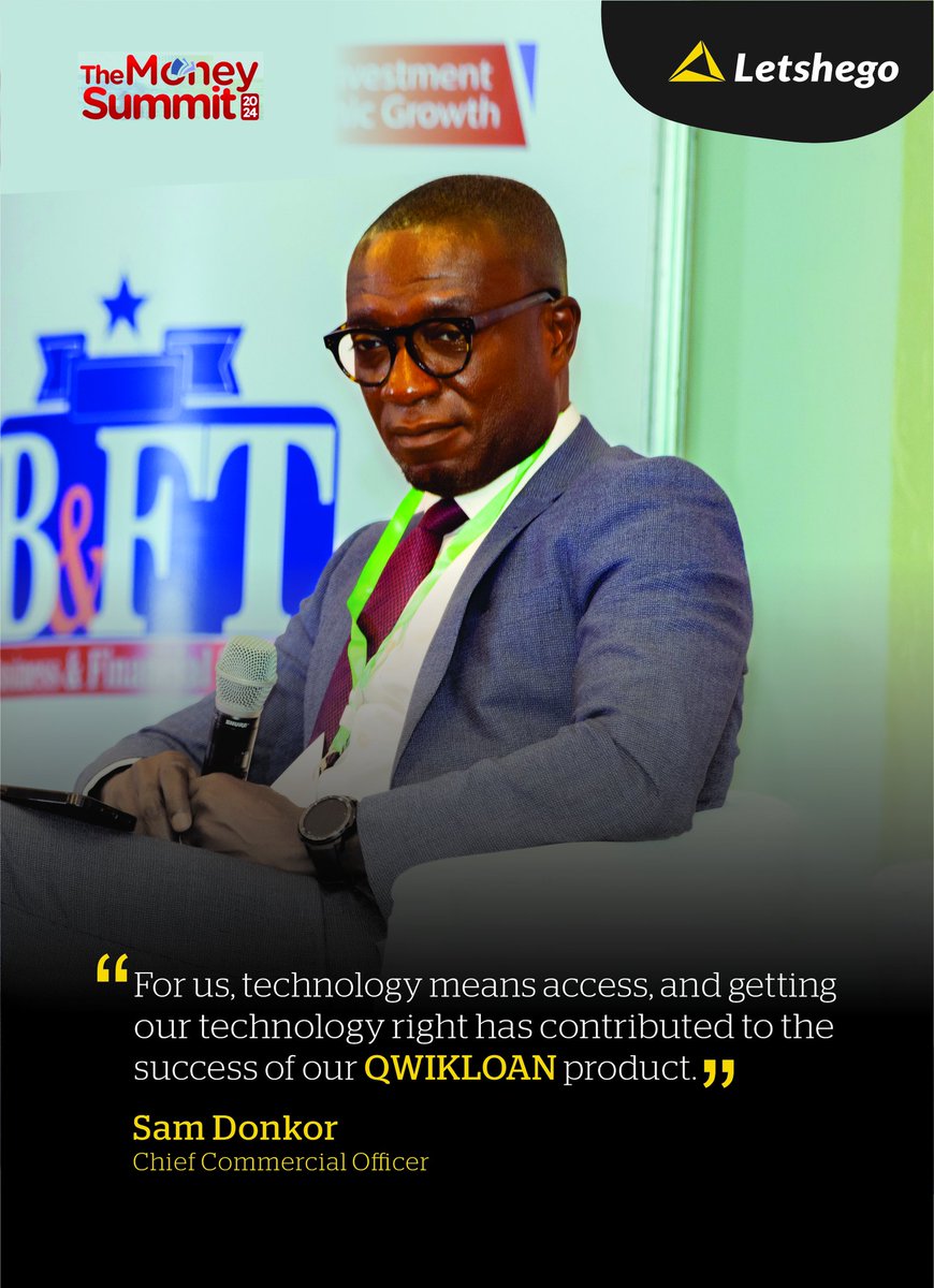 LetshegoGhana's tweet image. Our Chief Commercial Officer, Sam Donkor, spoke at the Money Summit 2024 hosted by @bftghana earlier today. 

Here are some key takeaways from the panel discussion. 

#Letshego #LetsGo #BNFT #TheMoneySummit #InvestingForTheFuture #Finance #EconomicGrowth #Networkin
