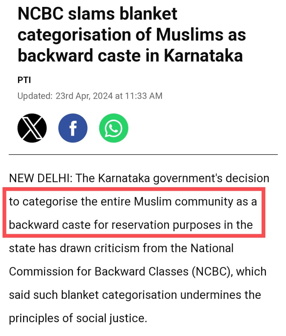 BefittingFacts's tweet photo. Karnataka government has declared entire Muslim community as Backward Class for reservation purpose.
Minority religion ka bhi benefit and Caste ka bhi benefit. Congress ka bas chale aaj hi India ko Islamic country bana de. https://t.co/z7SkAwxsDe