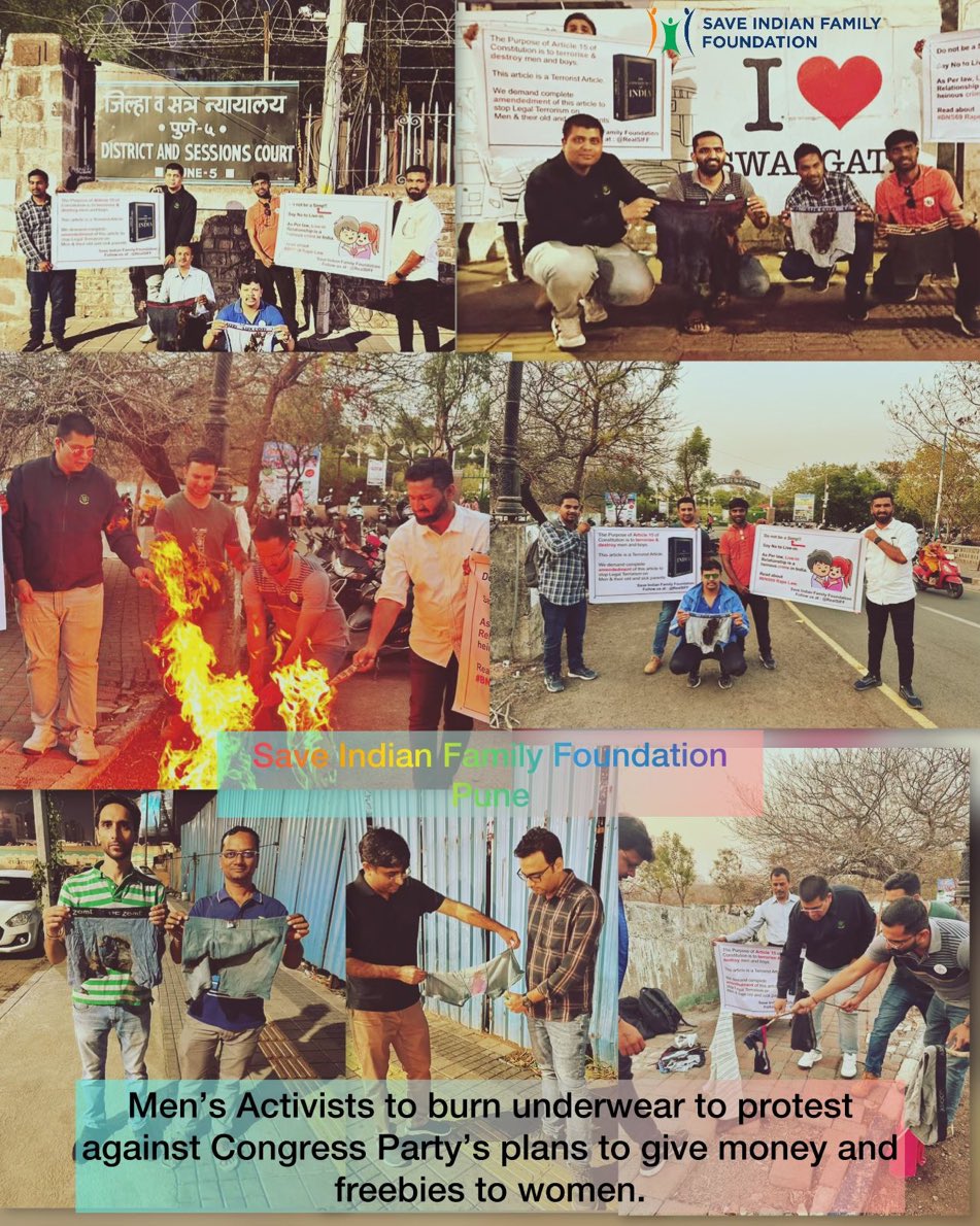 Men are burning underwear due to demand of huge alimony from women 
Due to falsely accused by false cases.

SIFF volunteers will burn all over India their underwear 
#burnyourunderwear
#burningunderwear4NOTA