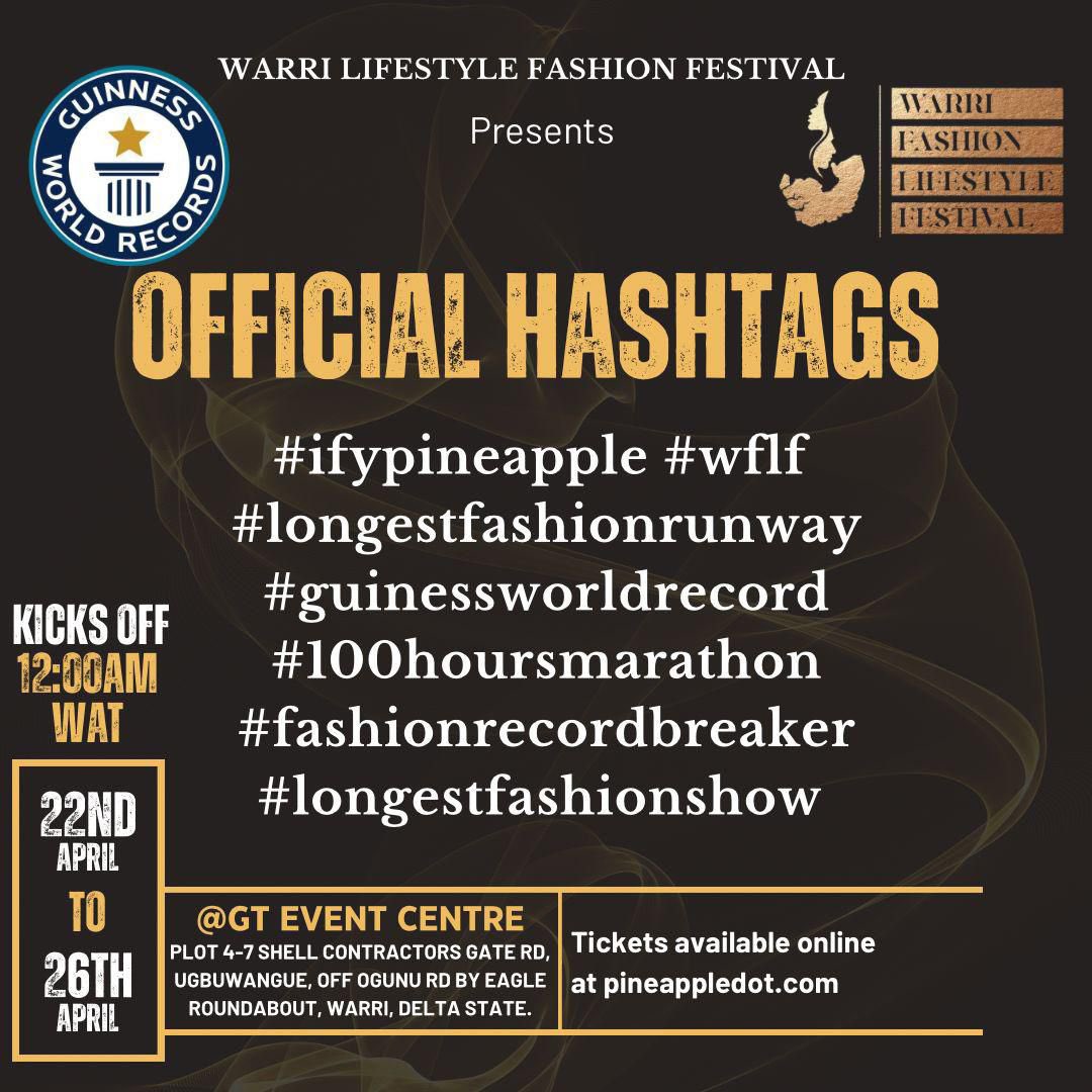 BabyHondy's tweet photo. Let come together to support @ify_pineapple in her attempt to set the @GWR for the longest fashion show in the world.
Stream live on all platforms and monitor hashtags.
We can do this 💃🏽💃🏽💃🏽
#ifypineapple #wflf https://t.co/AcecGCbHe6