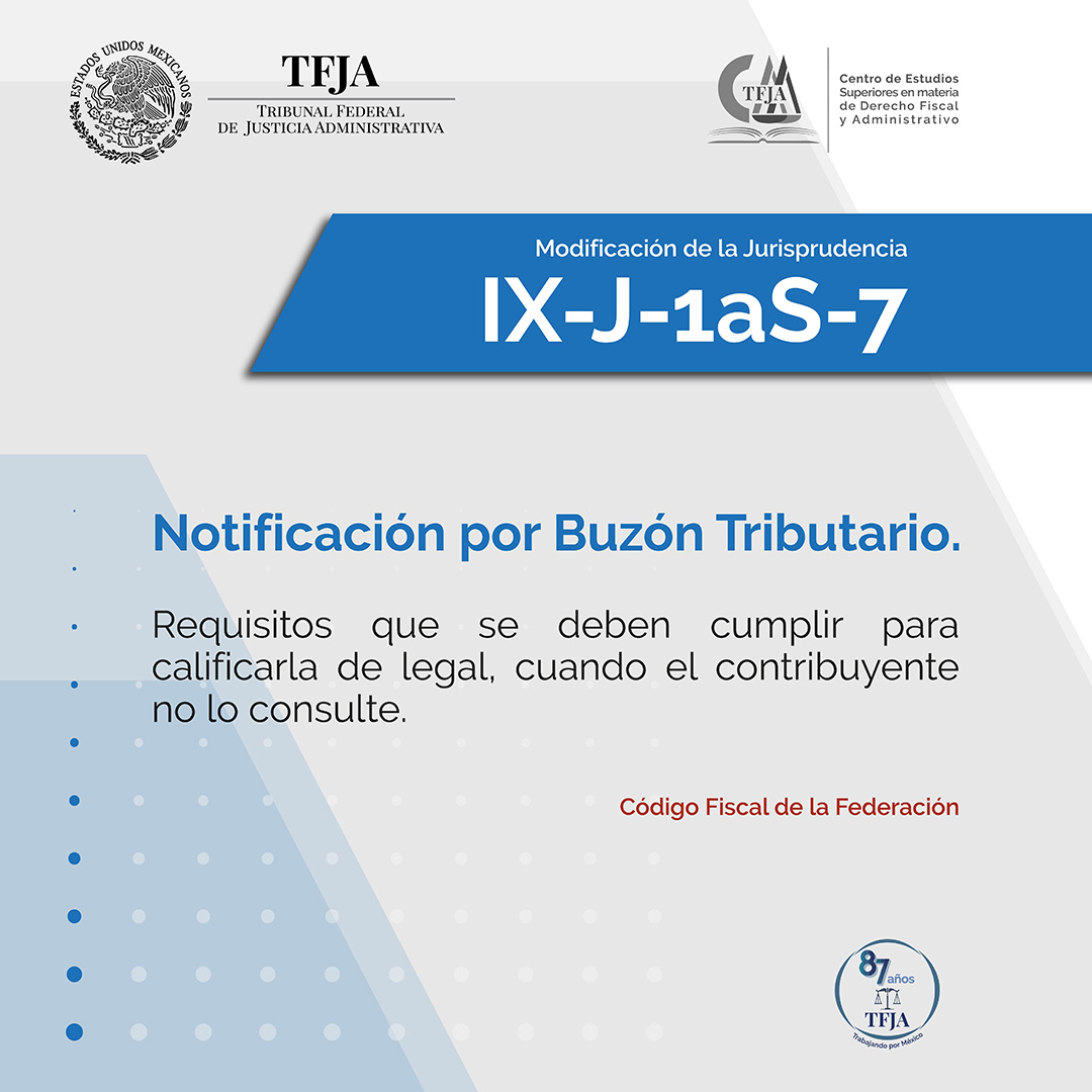 ⚖️MODIFICACIÓN JURISPRUDENCIA IX-J-1aS-7⚖️
Conoce el sentido en que se modificó la Jurisprudencia IX-1As-7 respecto de los requisitos necesarios para llevar a cabo las notificaciones por buzón tributario.
#TFJA
#JURISPRUDENCIATFJA
#DerechoFiscal
#fiscal
#BuzónTributario
