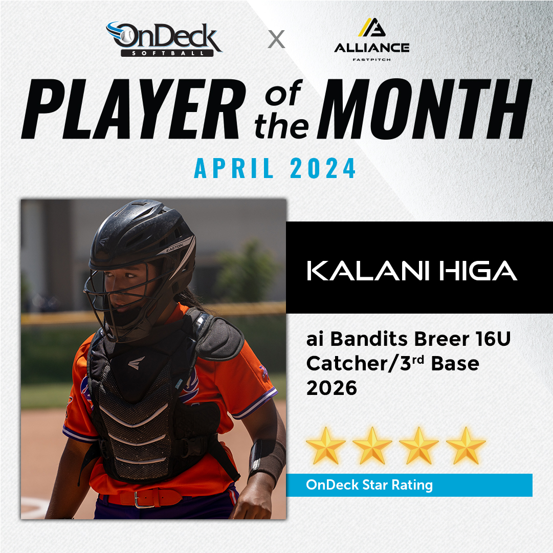 April's Alliance x @ondecksoftball Player of the Month goes to Kalani Higa from ai Bandits Breer 16U, who boasts a 4-star OnDeck Star rating. Learn more about Higa (thealliancefastpitch.com/blog/2024/04/1…), then check out OnDeck Softball's upcoming testing events (ondecksoftball.net/camps)!