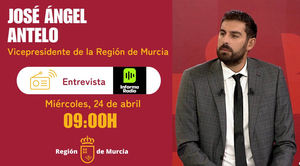 ‼️📻 Este miércoles, a partir de las 9:00 horas, el vicepresidente del Gobierno de la @regiondemurcia, @JA_Antelo, estará en @informaradio_ ➡️ Síguelo aquí en directo: informaradio.edatv.news ¡No te la pierdas!