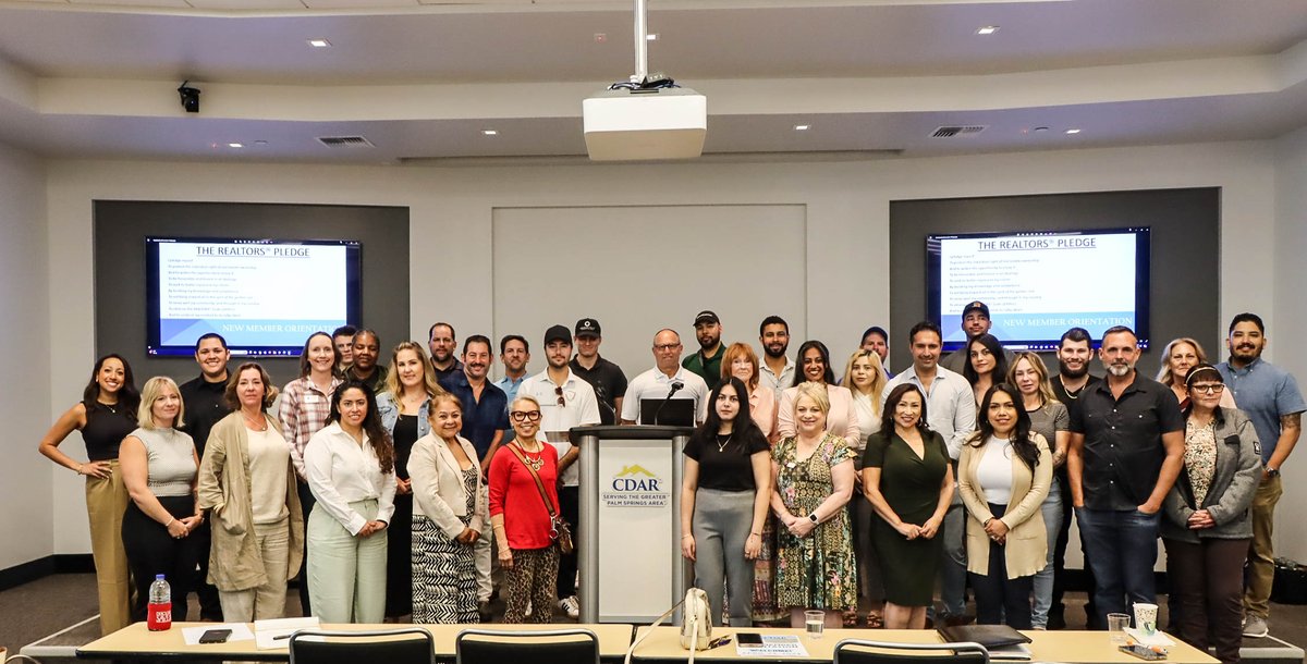 cdaronline's tweet photo. Celebrating our latest additions to the REALTOR® family. 🎉 Today, we extend our heartfelt congratulations to our New Member Orientation graduates. As your AOR, we are privileged to stand by your side! 👏🏘

#CDAR #realtor #realestate #newmember #coachellavalleyrealestate https://t.co/HVJqruEWtc