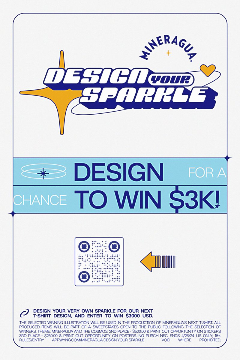 Attention: This is a call to all artists!
“Design Your Sparkle” has been created to find Mineragua’s next T-shirt design.

More info; app.wyng.com/Mineragua-Desi…