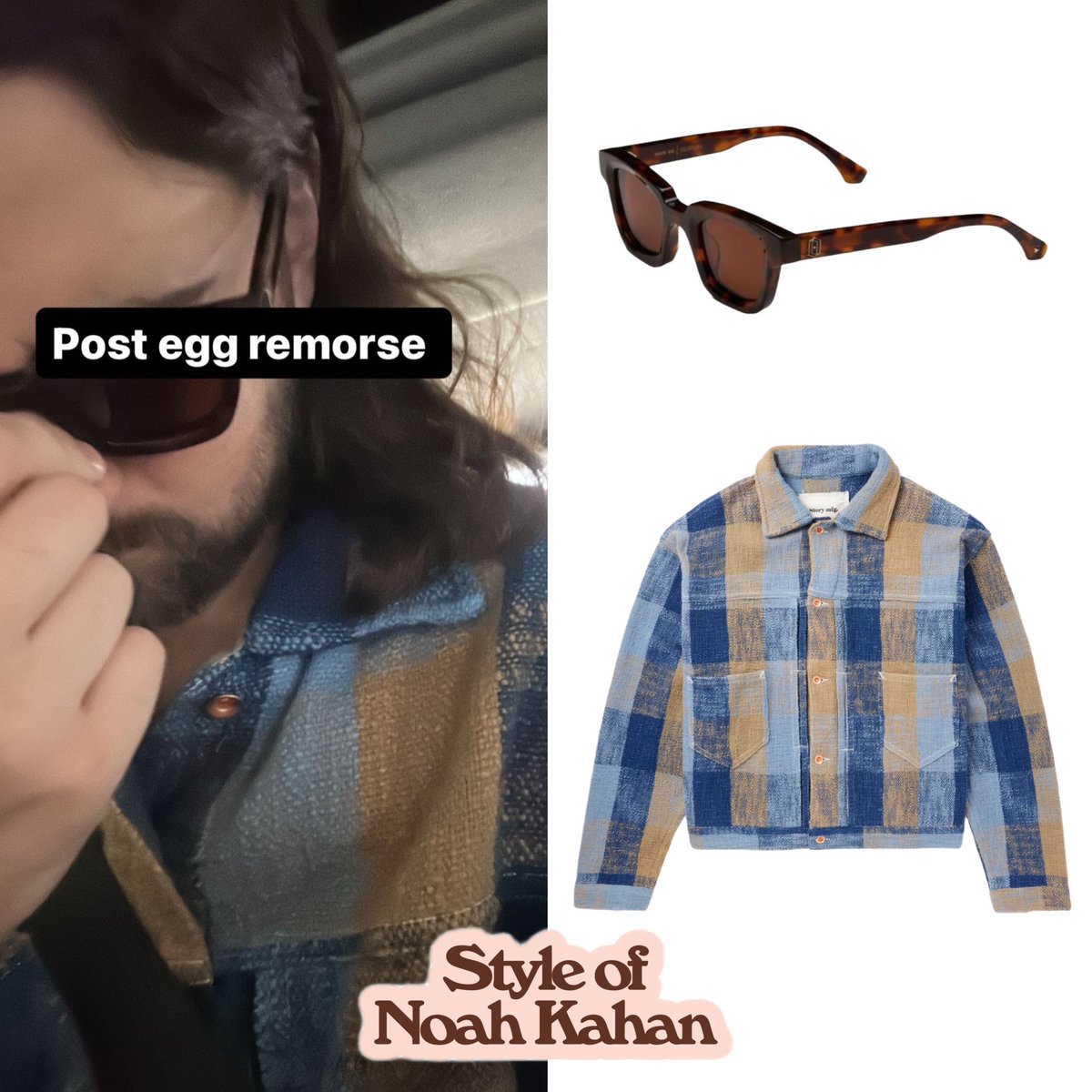 noahkahanstyle's tweet photo. .@NoahKahan wears the Archetype Sunglasses in Tortoise from #JamesOro (no longer sold) & Sundae Checked Organic Cotton-Bouclé Jacket from #storymfg (sold out) https://t.co/G4BH5flmEb