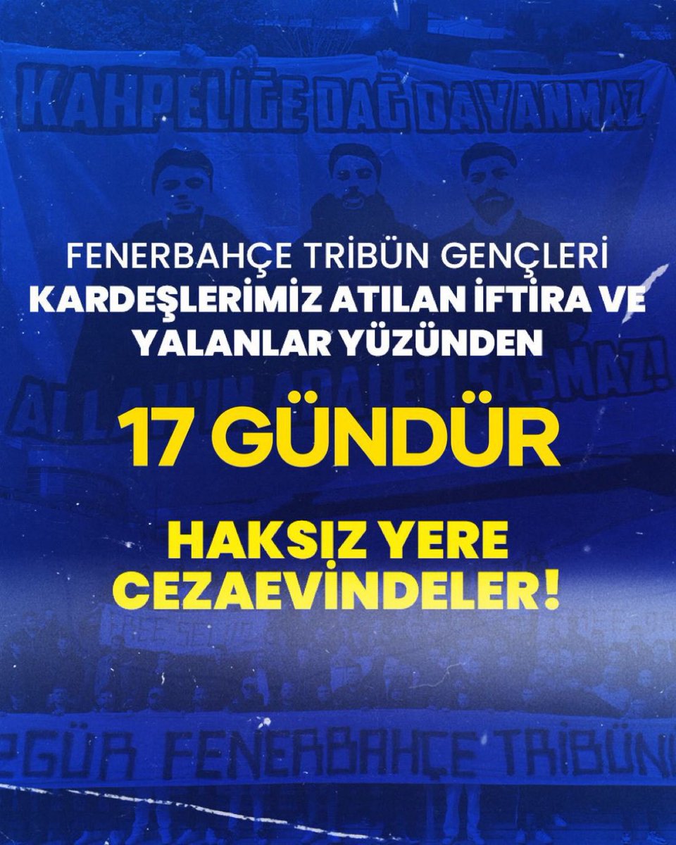 #KardeşlerimizİçinAdalet
#ÖzgürFenerbahçeTribünü
#FreeArda
#FreeSelim 
#FreeYakup