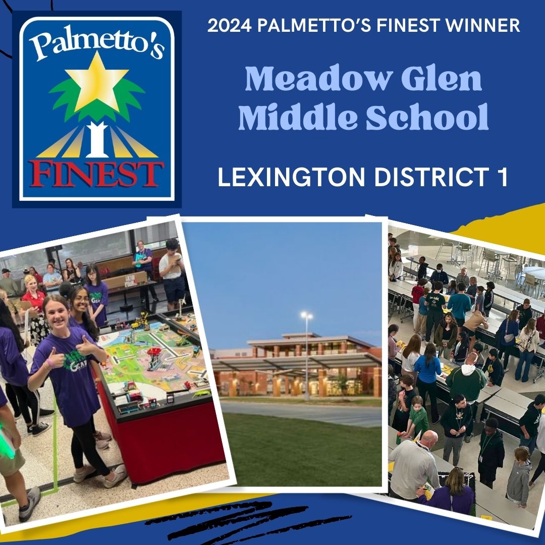 The next winner of the 2024 Palmetto's Finest Award is... Meadow Glen Middle School (@mgmgators), Lexington School District 1 (@LexingtonOne) Congratulations! 🎉🌟🎉 #PalmettosFinest #LeadershipMatters