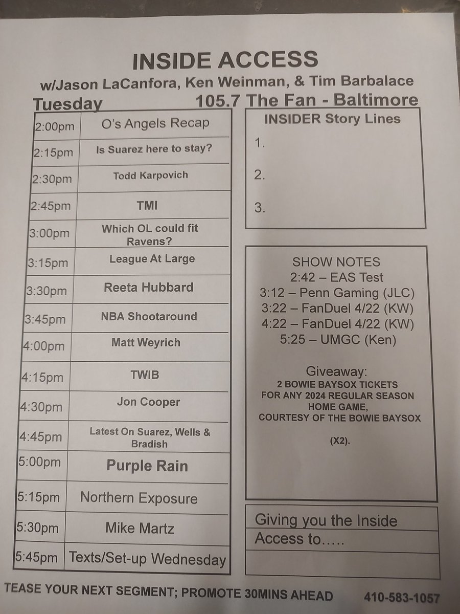 ThreeDeep1057's tweet photo. Another wild @Orioles W. Can Suarez keep it up? What does that mean for Wells? Which OL fit @Ravens best? We chat with @toddkarpovich @theNFLchick @ByMattWeyrich and Jon Cooper from Ourlads and Mike Martz on NFL draft. Listen 2-6 @Audacy app or @1057TheFan https://t.co/jV6BV81iPG