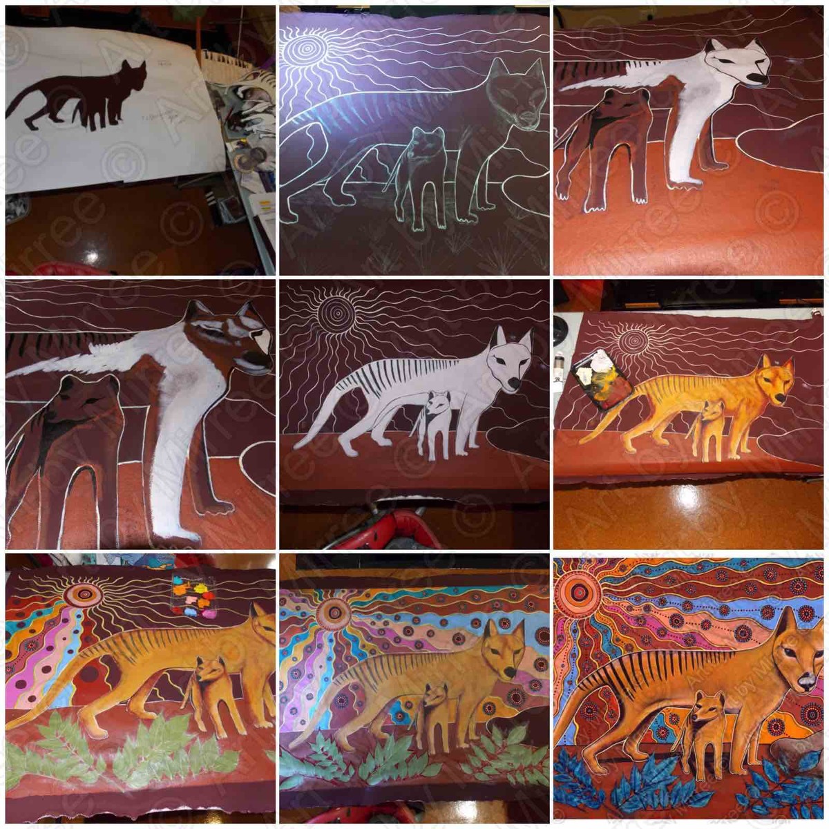 Tasmanian Tiger ~ Aussie Icons - Dreamtime Collection is now available - make me an offer, for the 1st time in 10 years #indigenous #contemporaryart #artcollectors #Australia #thylacine #extinction #fineart artworksbymirree.com