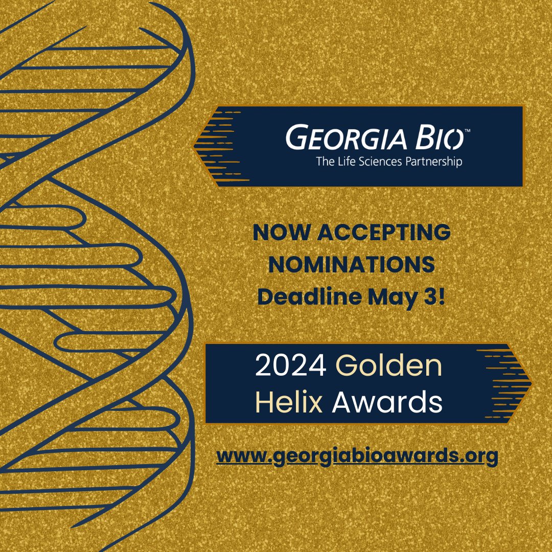 Nominations for the annual Golden Helix Awards are being accepted until May 3. Did your company have exciting deal? Is your colleague an amazing supporter of the life sciences community? Be sure to nominate them! #GaBioAwards #GoldenHelixAwards gabio.formstack.com/forms/2024gabi…