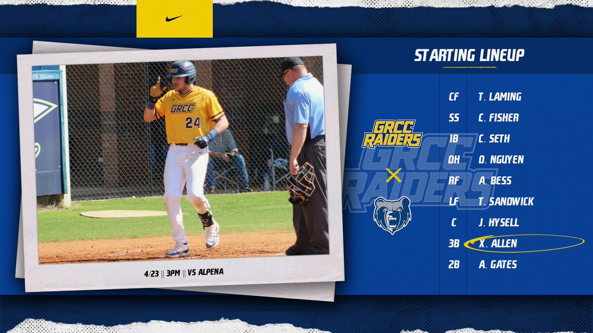 Gameday vs Kellogg at home starting at 3:00 @WalkerBrockie is on the mound to start, take a look at how the rest of our lineup rounds out in this single 7 inning game vs the bruins