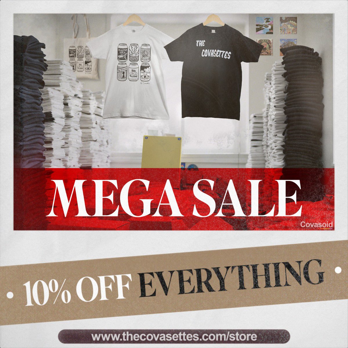 MEGA SALE 💥 Everything in our merch store is discounted, with mailing list members getting a further discount! Use the code MegaSale2024 while stocks last x thecovasettes.com/store