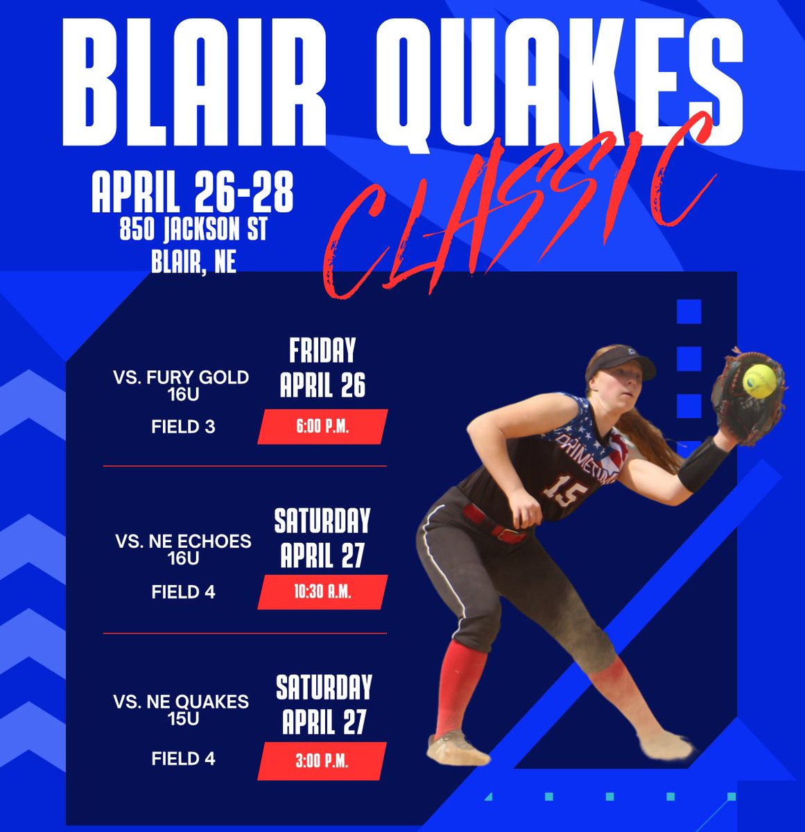 Heading to Blair, NE this weekend for the Blair Quakes Classic.