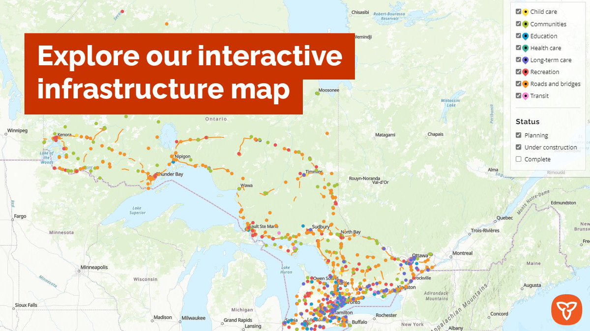 Ontario is building thousands of new infrastructure projects, from roads and bridges to new child care and community centres.

Use our interactive map to find projects underway near you:  ontario.ca/page/building-…