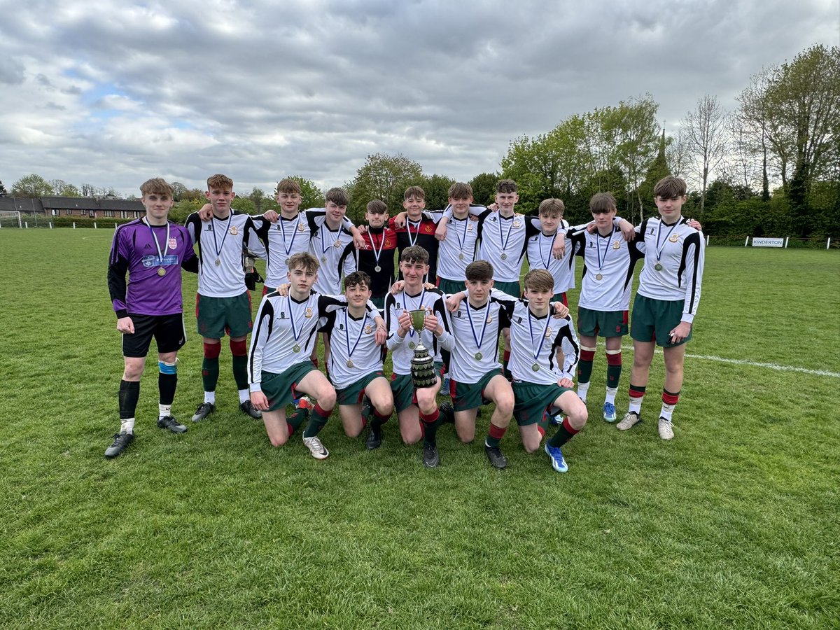 SandbachSport's tweet photo. Huge congratulations to our u15 football team who have won the Cheshire Cup for a third time in a row beating @CGGSSport in a highly competitive game 5-1. Well done to all involved🏆⚽️
Goalscorers: O. Cattermole x3, H. Robinson &amp; J. Topping. 
MOM: O. Cattermole https://t.co/Rb9TZXJszz