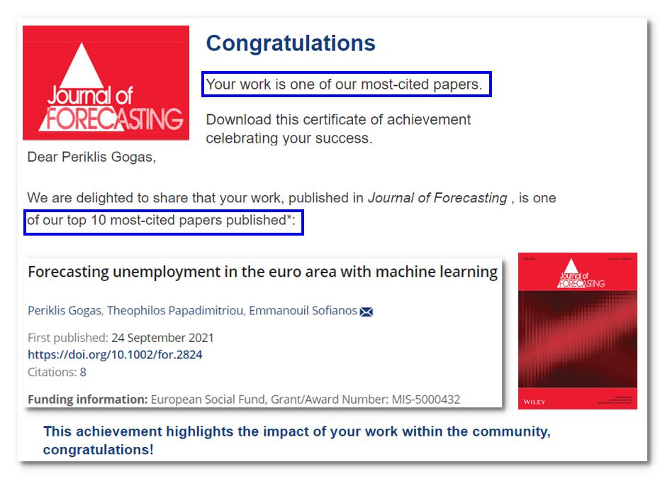 perrygogas's tweet photo. 💢 Very exciting email today from the Journal of Forecasting!
💢 A distinction for our research team, as our paper is among the 10 most cited papers in the @Journal of Forecasting!

Our paper link: https://t.co/i4988ET43Z

#topcitedarticle https://t.co/X1GGIwKXcY