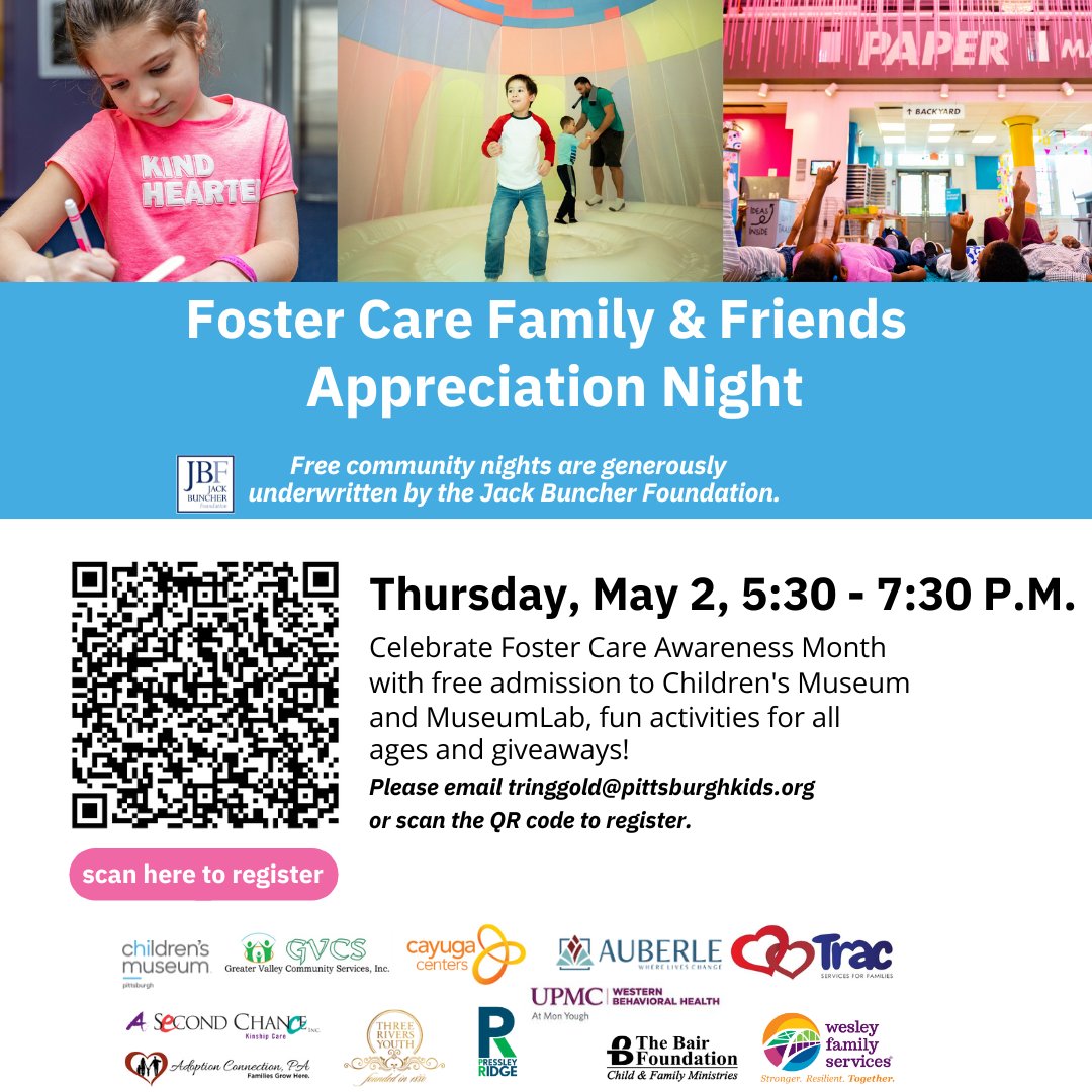ASCI_Kinship's tweet photo. Join us in honoring #FosterCareAwareness Month with complimentary entry to the #ChildrensMuseum
and #MuseumLab, packed with entertaining activities suitable for all ages, plus exciting #giveaways! https://t.co/ZDFL36XuaC